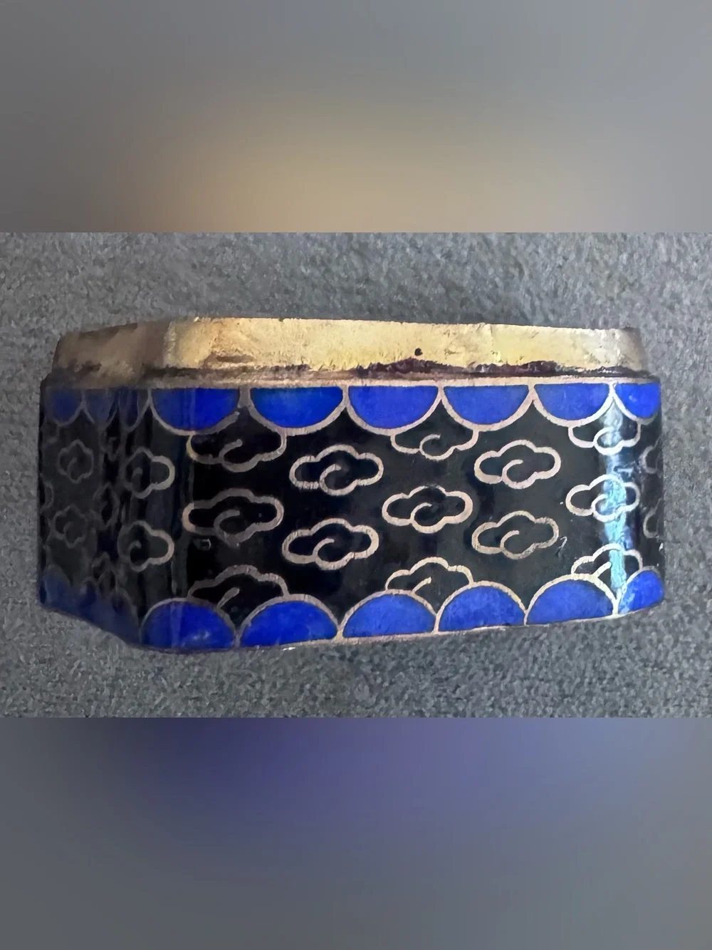 Enamel Trinket Box with Fish Motif in Blue, Black & Green